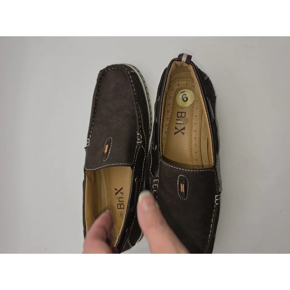 Brixton Dacio Men's Faux Leather Slip-On Boat Loafers in Dark Brown Size 9